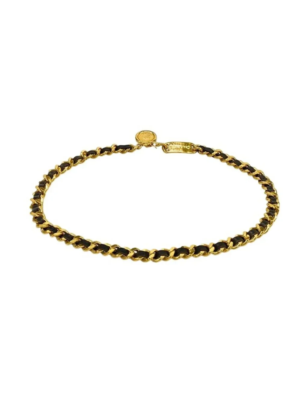 Chanel Belt Black Gold CC Logo Chain Leather